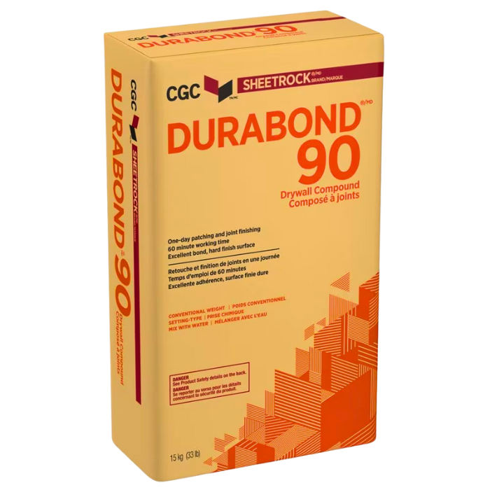 Box of Durabond 90 drywall compound with CGC and Sheetrock