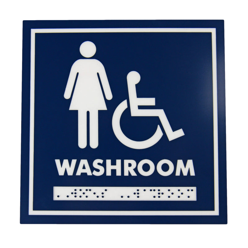 Load image into Gallery viewer, WASHROOM SIGNAGE – FEMALE/WHEELCHAIR WITH BRAILLE EMBOSS
